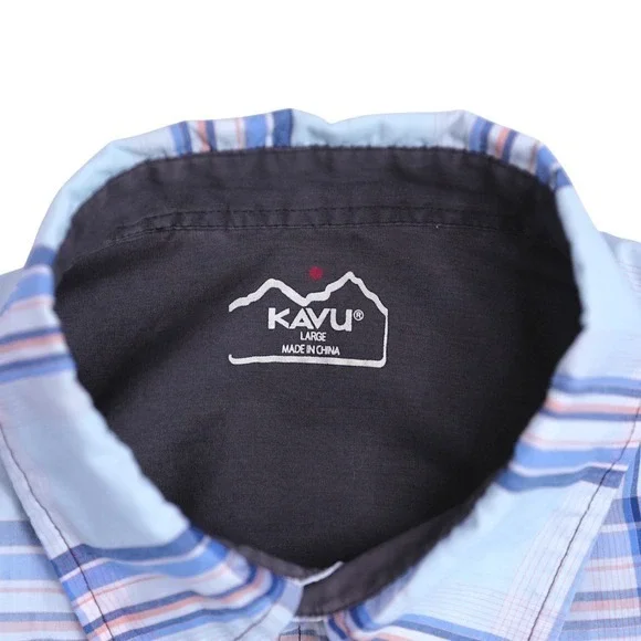 KAVU Mens Large Blue Plaid Short Sleeve Button‎ Up Outdoor Casual Shirt - Picture 3 of 16